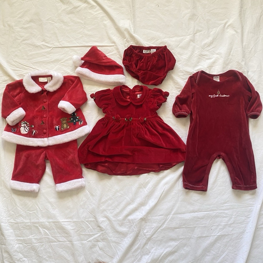 80s/90s Baby Girl Clothing 3-6 Month Velvet Christmas Dress Outfit Gently Used